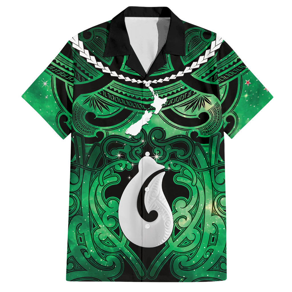 Personalised Maori Matariki Hei Matau Kakariki Hawaiian Shirt Maori Kowhaiwhai Pattern Galaxy