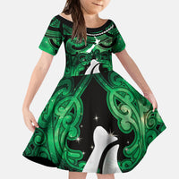 Personalised Maori Matariki Hei Matau Kakariki Kid Short Sleeve Dress Maori Kowhaiwhai Pattern Galaxy