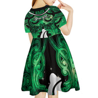 Personalised Maori Matariki Hei Matau Kakariki Kid Short Sleeve Dress Maori Kowhaiwhai Pattern Galaxy