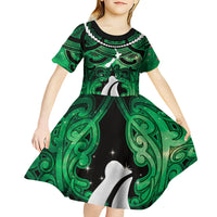 Personalised Maori Matariki Hei Matau Kakariki Kid Short Sleeve Dress Maori Kowhaiwhai Pattern Galaxy