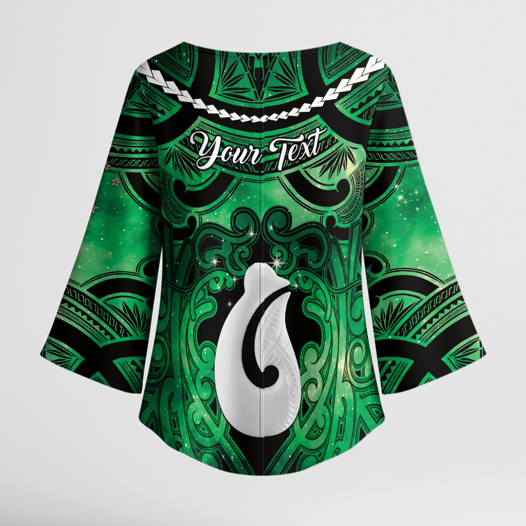 Personalised Maori Matariki Hei Matau Kakariki Kimono Sleeve Blouse Maori Kowhaiwhai Pattern Galaxy