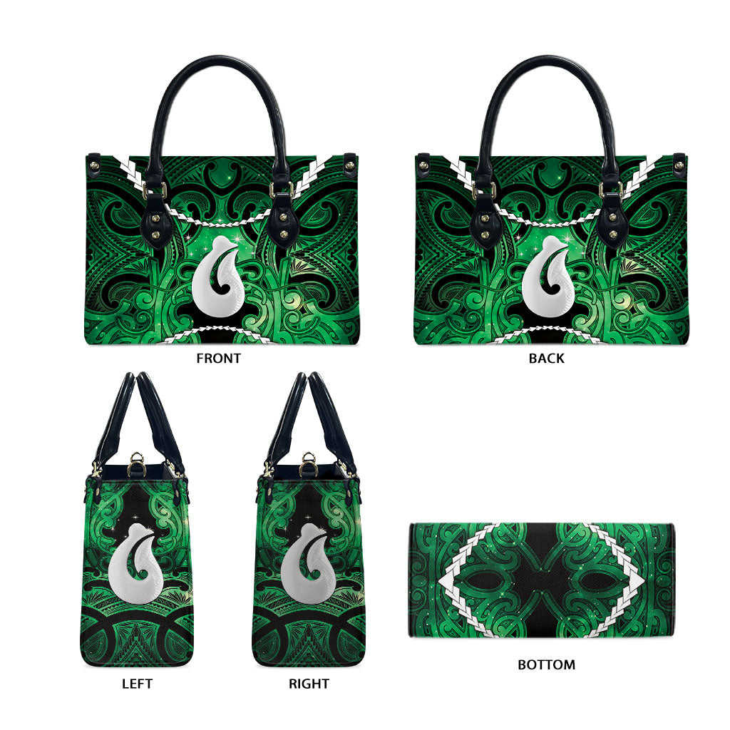 Maori Matariki Hei Matau Kakariki Leather Bag Maori Kowhaiwhai Pattern Galaxy