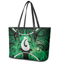 Maori Matariki Hei Matau Kakariki Leather Tote Bag Maori Kowhaiwhai Pattern Galaxy
