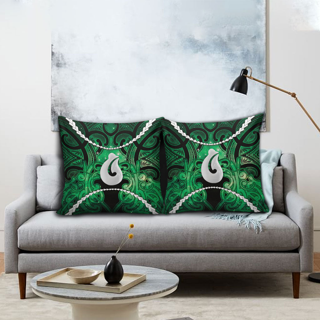 Maori Matariki Hei Matau Kakariki Pillow Cover Maori Kowhaiwhai Pattern Galaxy