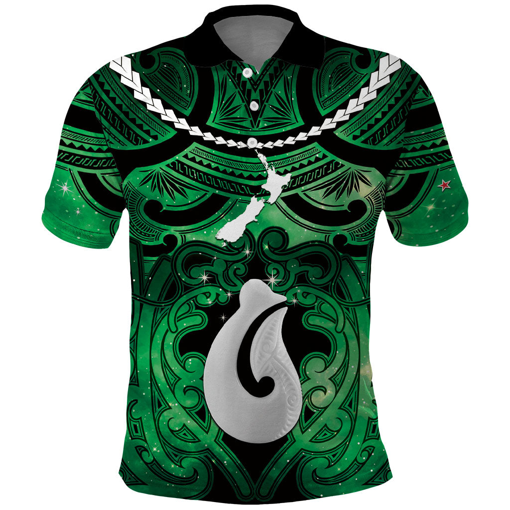 Personalised Maori Matariki Hei Matau Kakariki Polo Shirt Maori Kowhaiwhai Pattern Galaxy