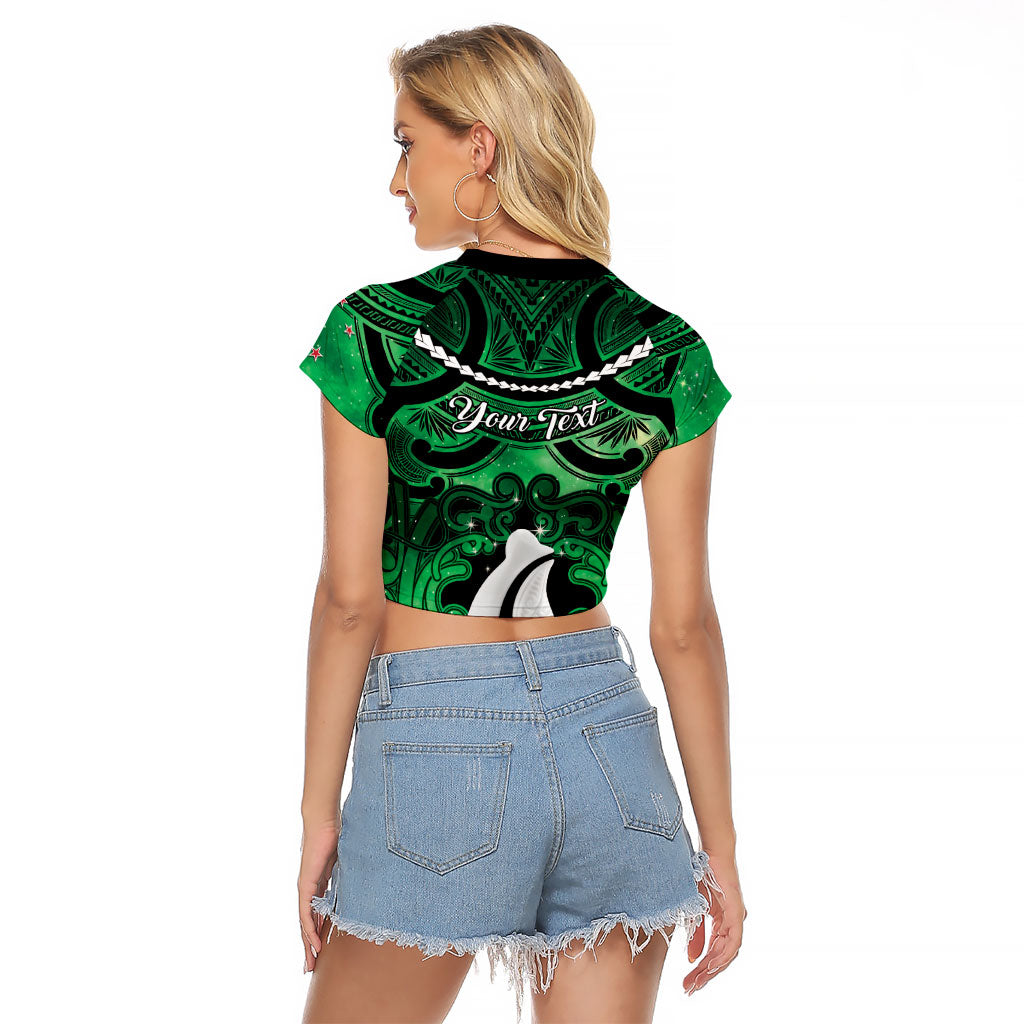 Personalised Maori Matariki Hei Matau Kakariki Raglan Cropped T Shirt Maori Kowhaiwhai Pattern Galaxy