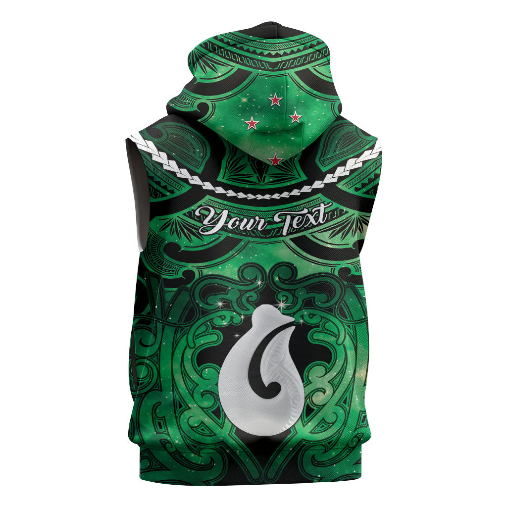 Personalised Maori Matariki Hei Matau Kakariki Sleeveless Hoodie Maori Kowhaiwhai Pattern Galaxy