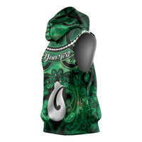 Personalised Maori Matariki Hei Matau Kakariki Sleeveless Hoodie Maori Kowhaiwhai Pattern Galaxy