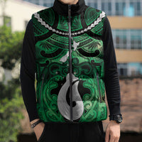 Personalised Maori Matariki Hei Matau Kakariki Sleeveless Puffer Jacket Maori Kowhaiwhai Pattern Galaxy