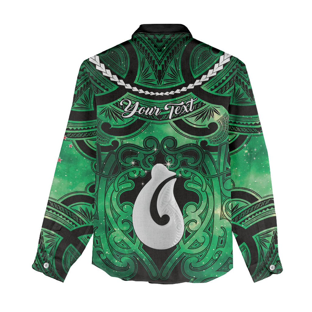 Personalised Maori Matariki Hei Matau Kakariki Women Casual Shirt Maori Kowhaiwhai Pattern Galaxy