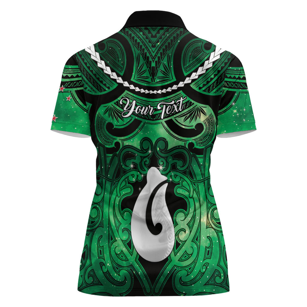 Personalised Maori Matariki Hei Matau Kakariki Women Polo Shirt Maori Kowhaiwhai Pattern Galaxy