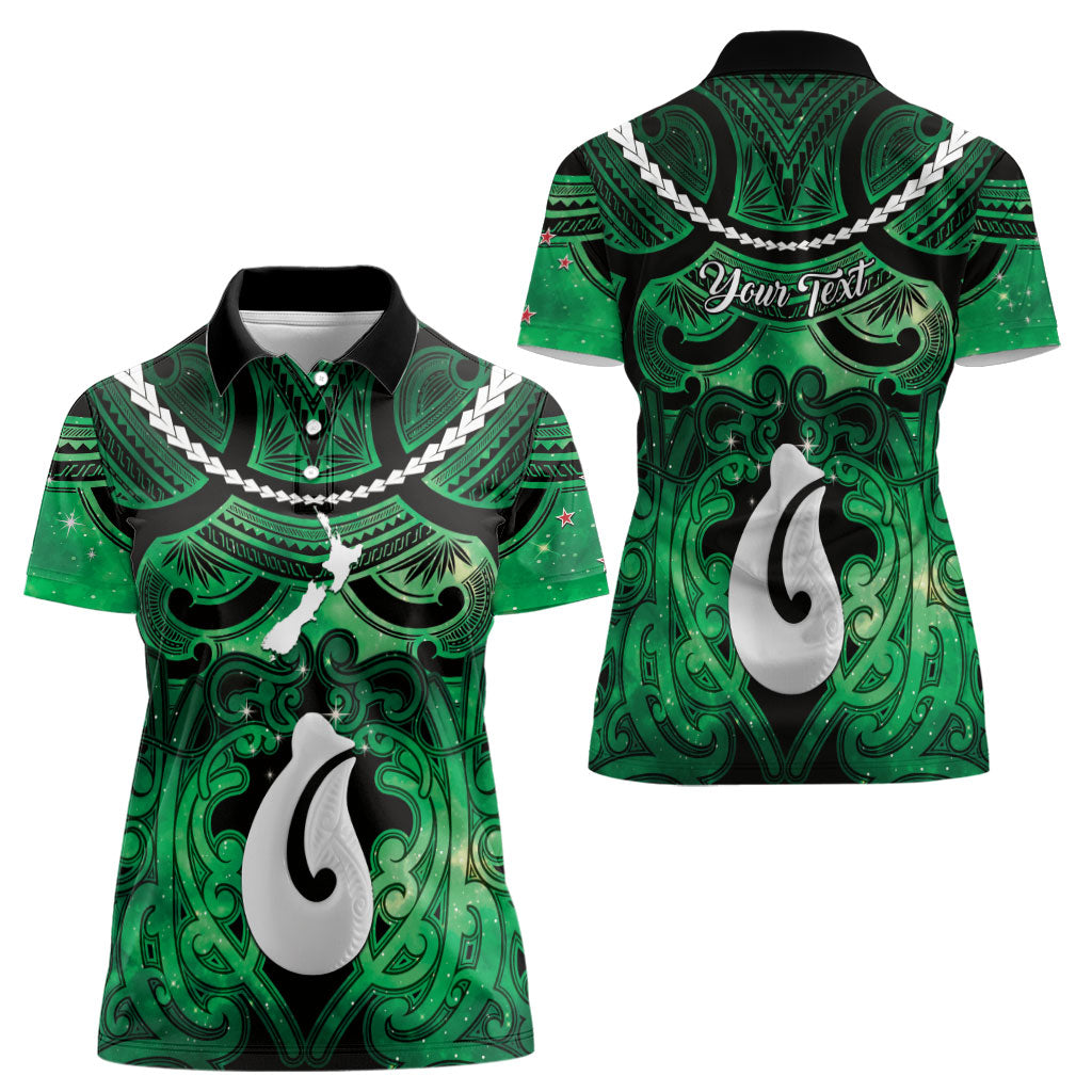 Personalised Maori Matariki Hei Matau Kakariki Women Polo Shirt Maori Kowhaiwhai Pattern Galaxy