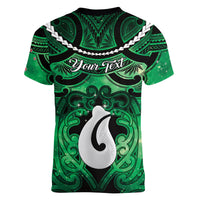 Personalised Maori Matariki Hei Matau Kakariki Women V-Neck T-Shirt Maori Kowhaiwhai Pattern Galaxy