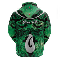 Personalised Maori Matariki Hei Matau Kakariki Zip Hoodie Maori Kowhaiwhai Pattern Galaxy