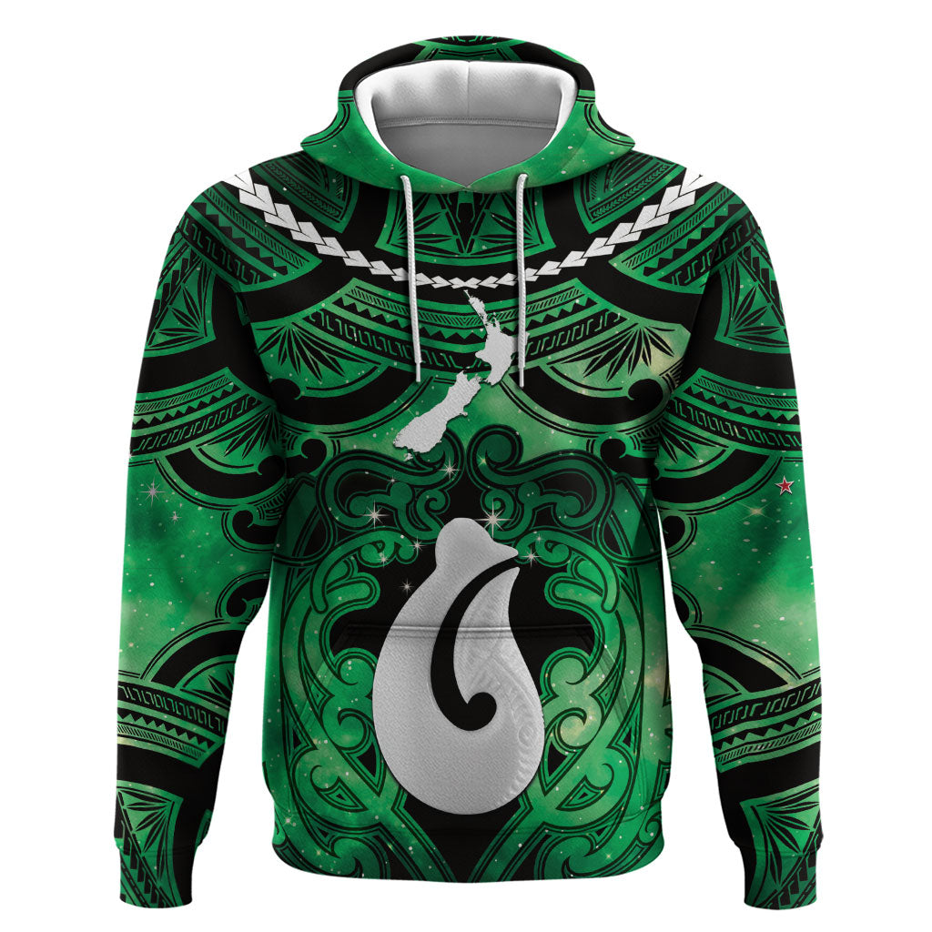 Personalised Maori Matariki Hei Matau Kakariki Zip Hoodie Maori Kowhaiwhai Pattern Galaxy