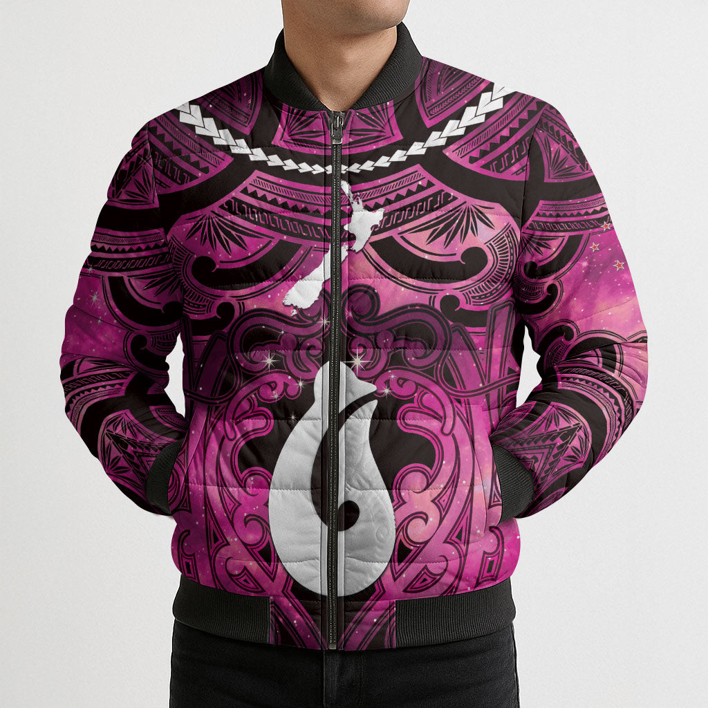 Personalised Maori Matariki Hei Matau Mawhero Bomber Puffer Jacket Maori Kowhaiwhai Pattern Galaxy