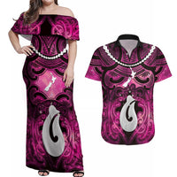Personalised Maori Matariki Hei Matau Mawhero Couples Matching Off Shoulder Maxi Dress and Hawaiian Shirt Maori Kowhaiwhai Pattern Galaxy