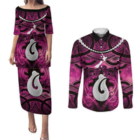 Personalised Maori Matariki Hei Matau Mawhero Couples Matching Puletasi and Long Sleeve Button Shirt Maori Kowhaiwhai Pattern Galaxy
