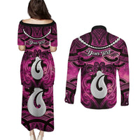 Personalised Maori Matariki Hei Matau Mawhero Couples Matching Puletasi and Long Sleeve Button Shirt Maori Kowhaiwhai Pattern Galaxy