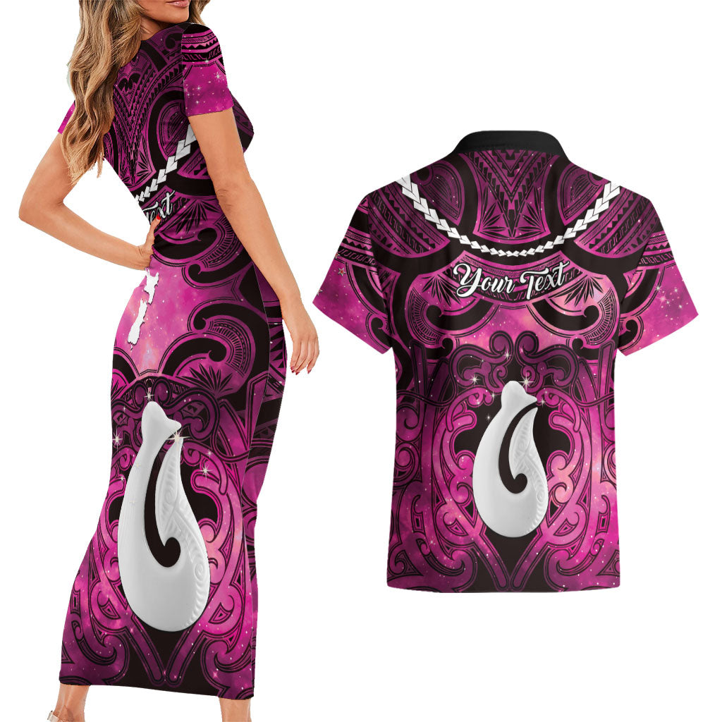 Personalised Maori Matariki Hei Matau Mawhero Couples Matching Short Sleeve Bodycon Dress and Hawaiian Shirt Maori Kowhaiwhai Pattern Galaxy LT01 - Polynesian Pride