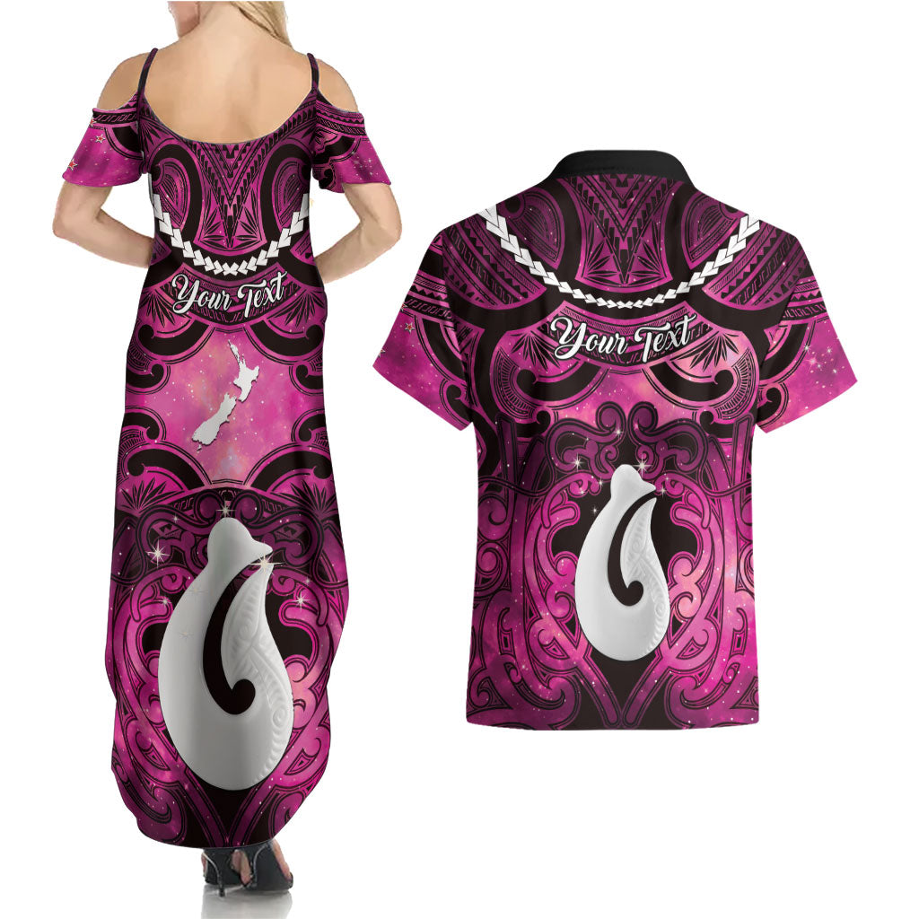 Personalised Maori Matariki Hei Matau Mawhero Couples Matching Summer Maxi Dress and Hawaiian Shirt Maori Kowhaiwhai Pattern Galaxy