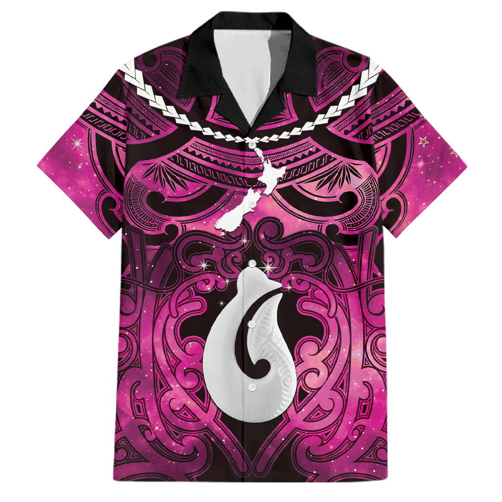 Personalised Maori Matariki Hei Matau Mawhero Family Matching Long Sleeve Bodycon Dress and Hawaiian Shirt Maori Kowhaiwhai Pattern Galaxy LT01 Dad's Shirt - Short Sleeve Pink - Polynesian Pride
