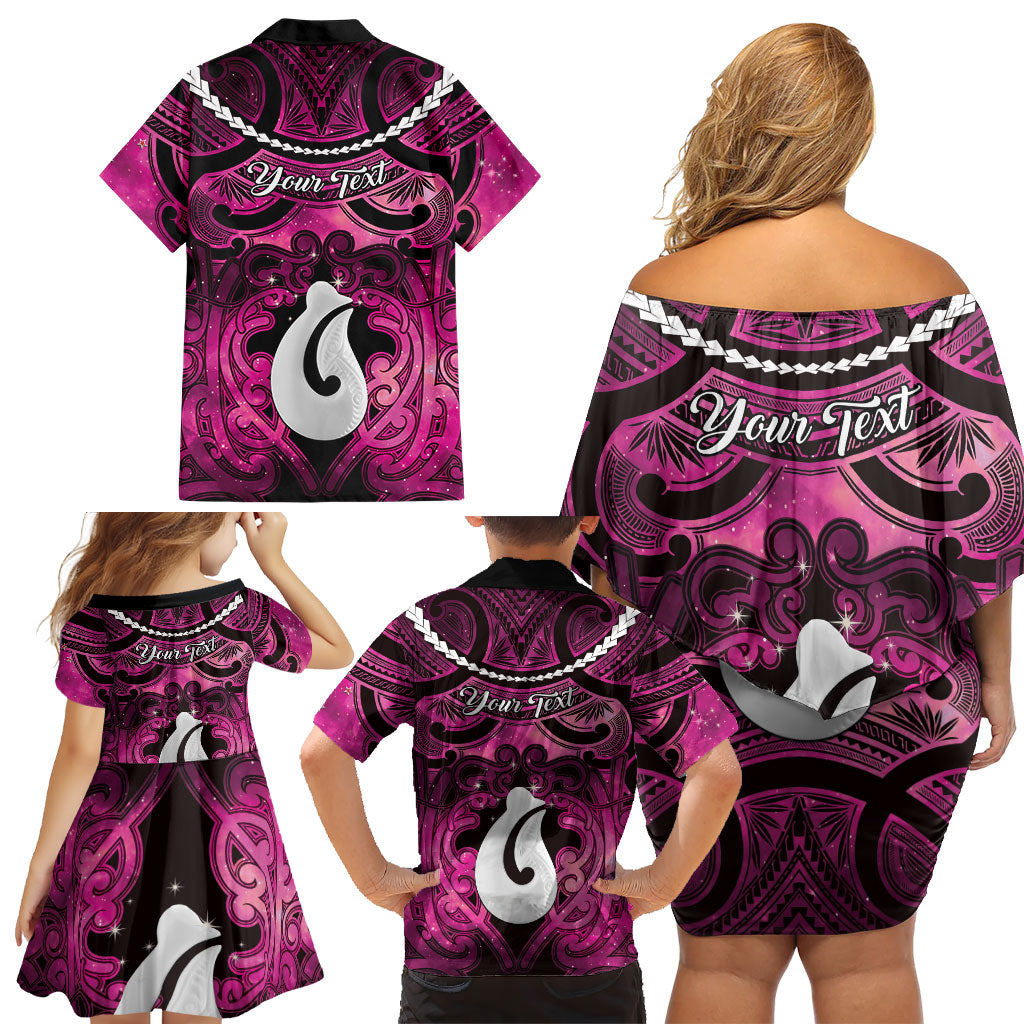 Personalised Maori Matariki Hei Matau Mawhero Family Matching Off Shoulder Short Dress and Hawaiian Shirt Maori Kowhaiwhai Pattern Galaxy LT01 - Polynesian Pride