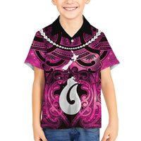 Personalised Maori Matariki Hei Matau Mawhero Family Matching Puletasi and Hawaiian Shirt Maori Kowhaiwhai Pattern Galaxy LT01 Son's Shirt Pink - Polynesian Pride