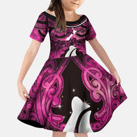 Personalised Maori Matariki Hei Matau Mawhero Family Matching Short Sleeve Bodycon Dress and Hawaiian Shirt Maori Kowhaiwhai Pattern Galaxy LT01 Daughter's Dress Pink - Polynesian Pride