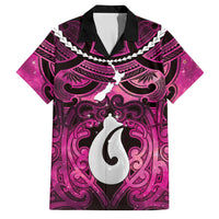 Personalised Maori Matariki Hei Matau Mawhero Family Matching Short Sleeve Bodycon Dress and Hawaiian Shirt Maori Kowhaiwhai Pattern Galaxy LT01 Dad's Shirt - Short Sleeve Pink - Polynesian Pride