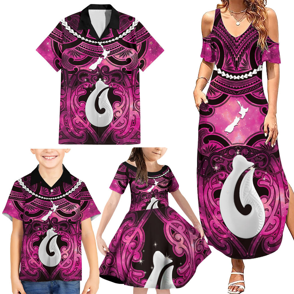 Personalised Maori Matariki Hei Matau Mawhero Family Matching Summer Maxi Dress and Hawaiian Shirt Maori Kowhaiwhai Pattern Galaxy LT01 - Polynesian Pride