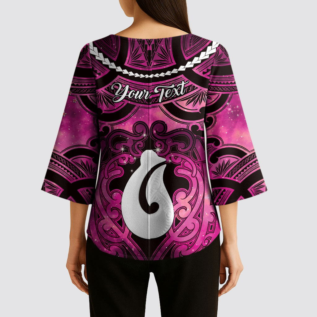 Personalised Maori Matariki Hei Matau Mawhero Kimono Sleeve Blouse Maori Kowhaiwhai Pattern Galaxy