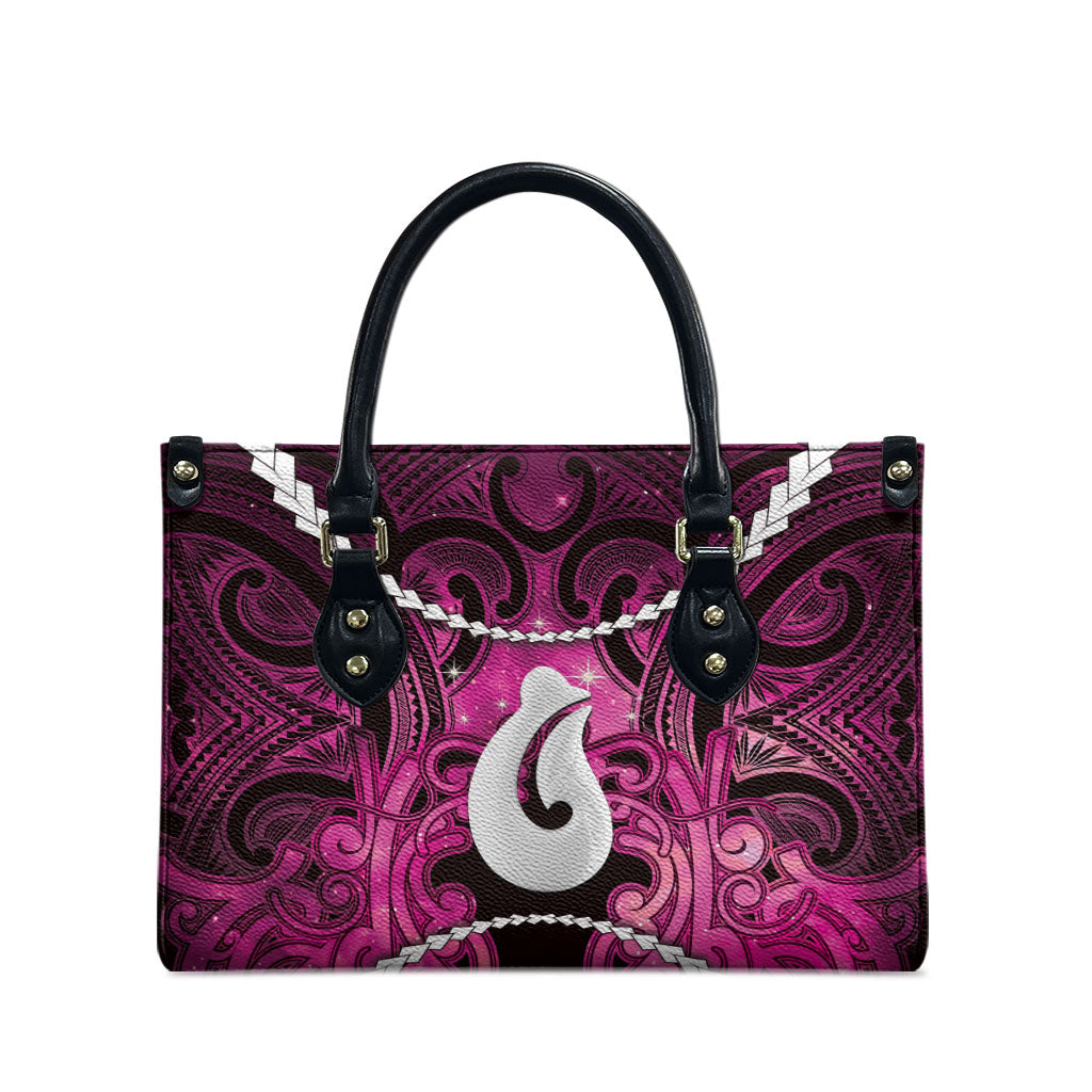 Maori Matariki Hei Matau Mawhero Leather Bag Maori Kowhaiwhai Pattern Galaxy
