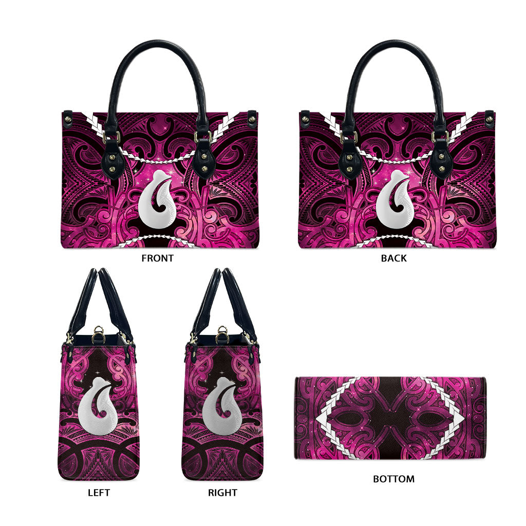 Maori Matariki Hei Matau Mawhero Leather Bag Maori Kowhaiwhai Pattern Galaxy