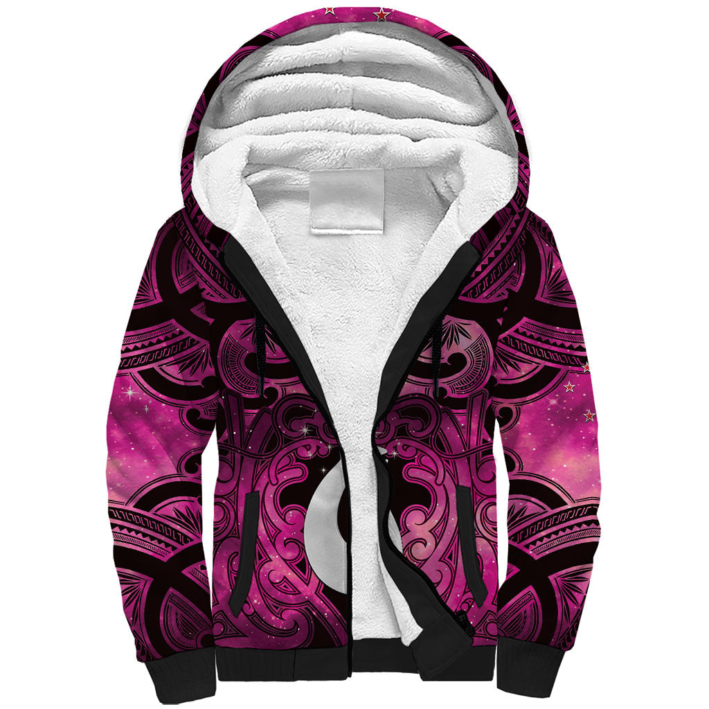 Personalised Maori Matariki Hei Matau Mawhero Sherpa Hoodie Maori Kowhaiwhai Pattern Galaxy