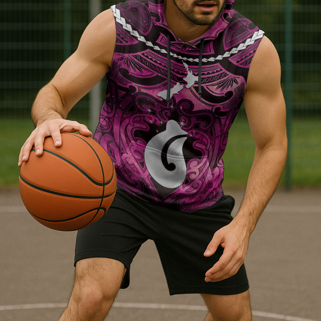 Personalised Maori Matariki Hei Matau Mawhero Sleeveless Hoodie Maori Kowhaiwhai Pattern Galaxy