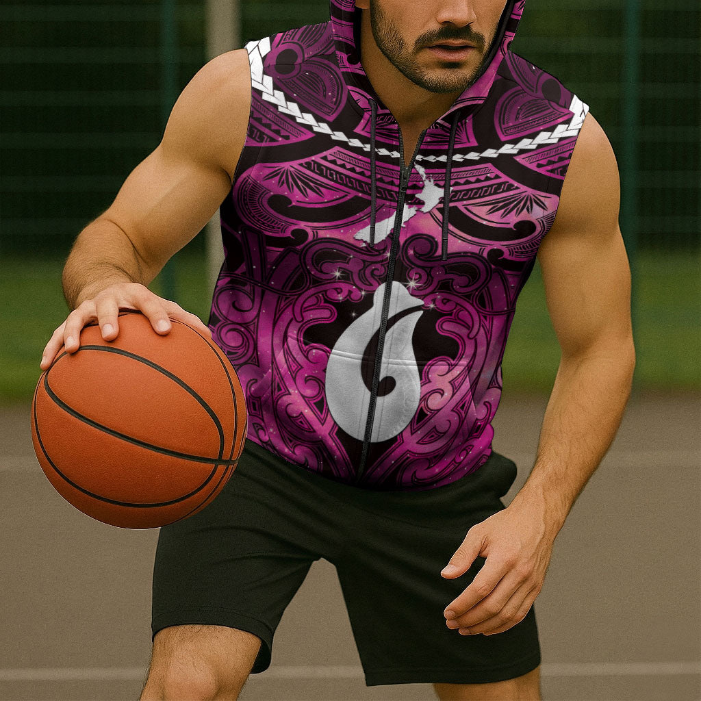 Personalised Maori Matariki Hei Matau Mawhero Sleeveless Zip Hoodie Maori Kowhaiwhai Pattern Galaxy