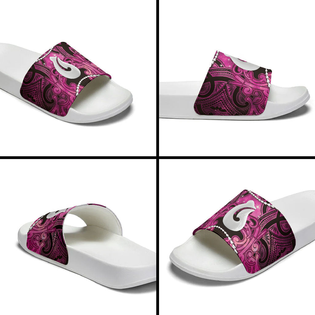 Maori Matariki Hei Matau Mawhero Slide Sandals Maori Kowhaiwhai Pattern Galaxy