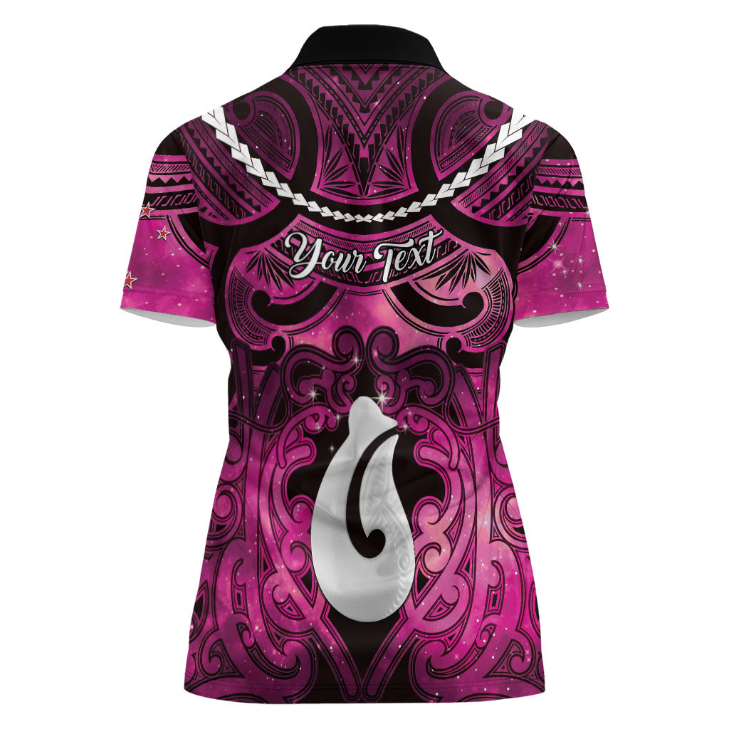 Personalised Maori Matariki Hei Matau Mawhero Women Polo Shirt Maori Kowhaiwhai Pattern Galaxy