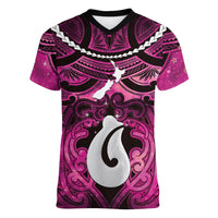Personalised Maori Matariki Hei Matau Mawhero Women V-Neck T-Shirt Maori Kowhaiwhai Pattern Galaxy