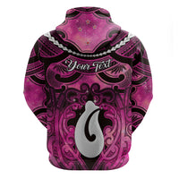Personalised Maori Matariki Hei Matau Mawhero Zip Hoodie Maori Kowhaiwhai Pattern Galaxy