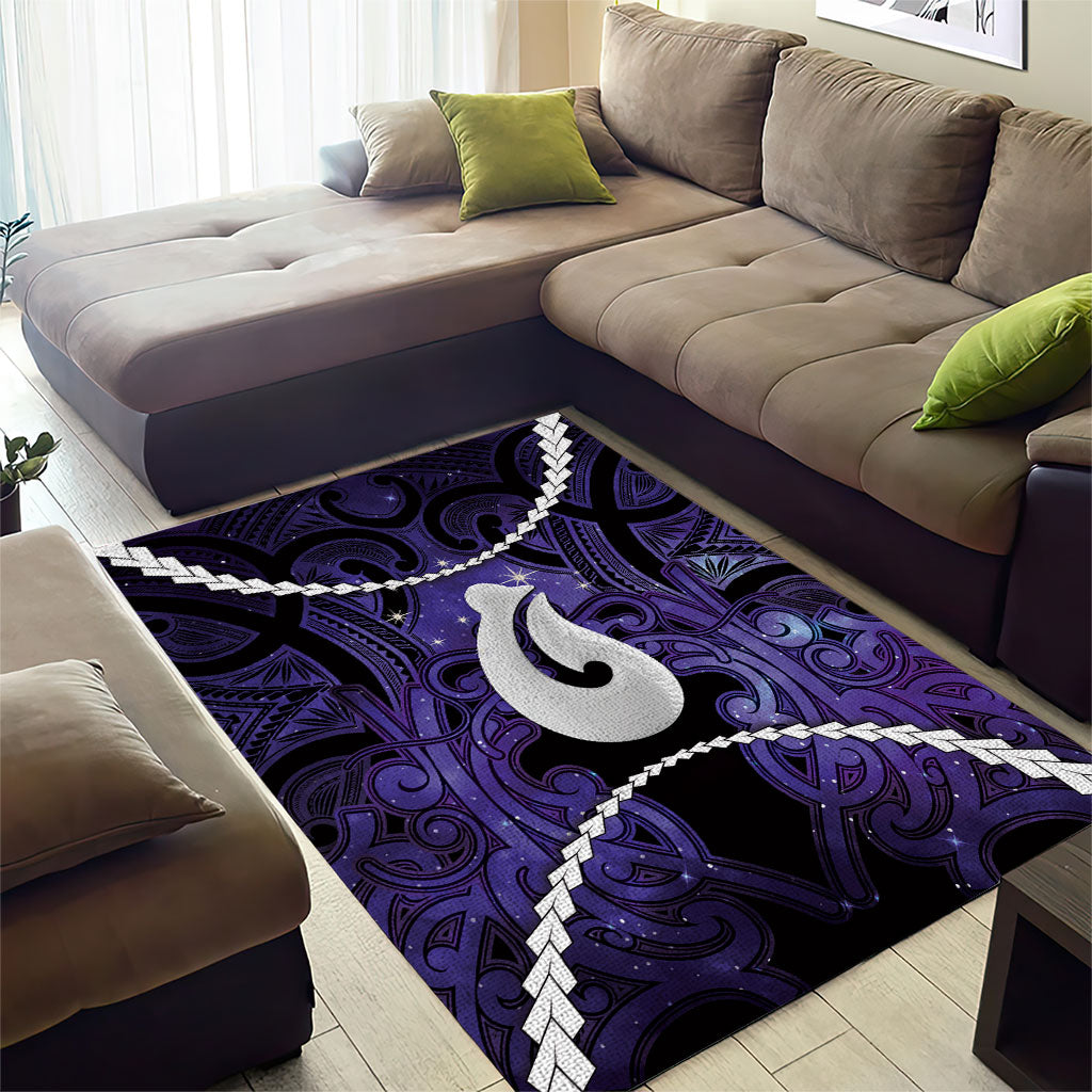 Maori Matariki Hei Matau Waiporoporo Area Rug Maori Kowhaiwhai Pattern Galaxy