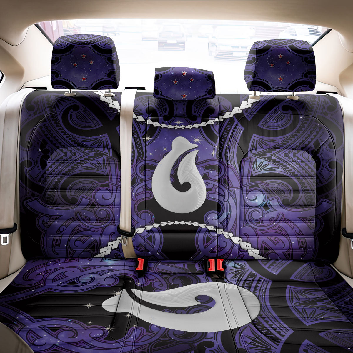 Maori Matariki Hei Matau Waiporoporo Back Car Seat Cover Maori Kowhaiwhai Pattern Galaxy