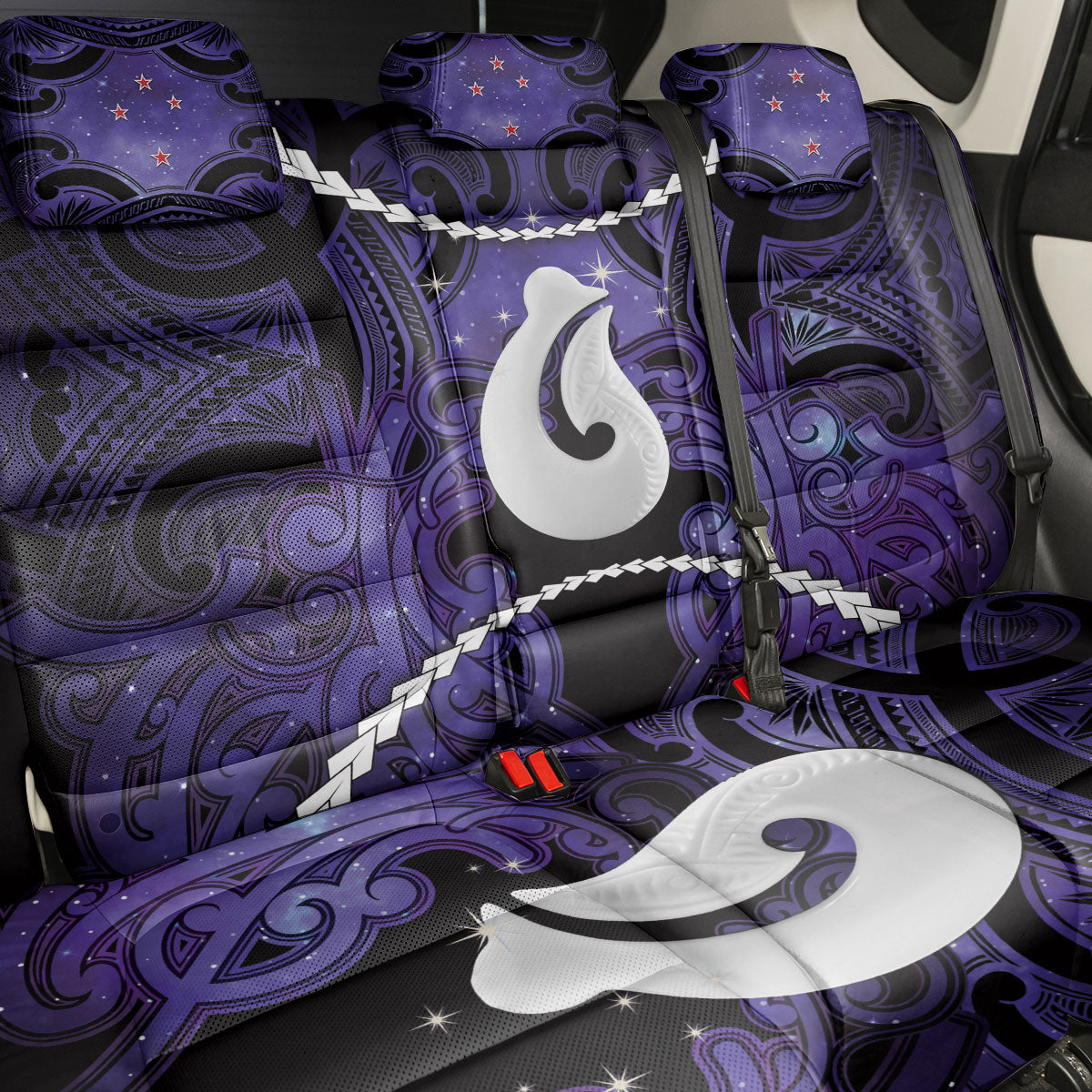 Maori Matariki Hei Matau Waiporoporo Back Car Seat Cover Maori Kowhaiwhai Pattern Galaxy