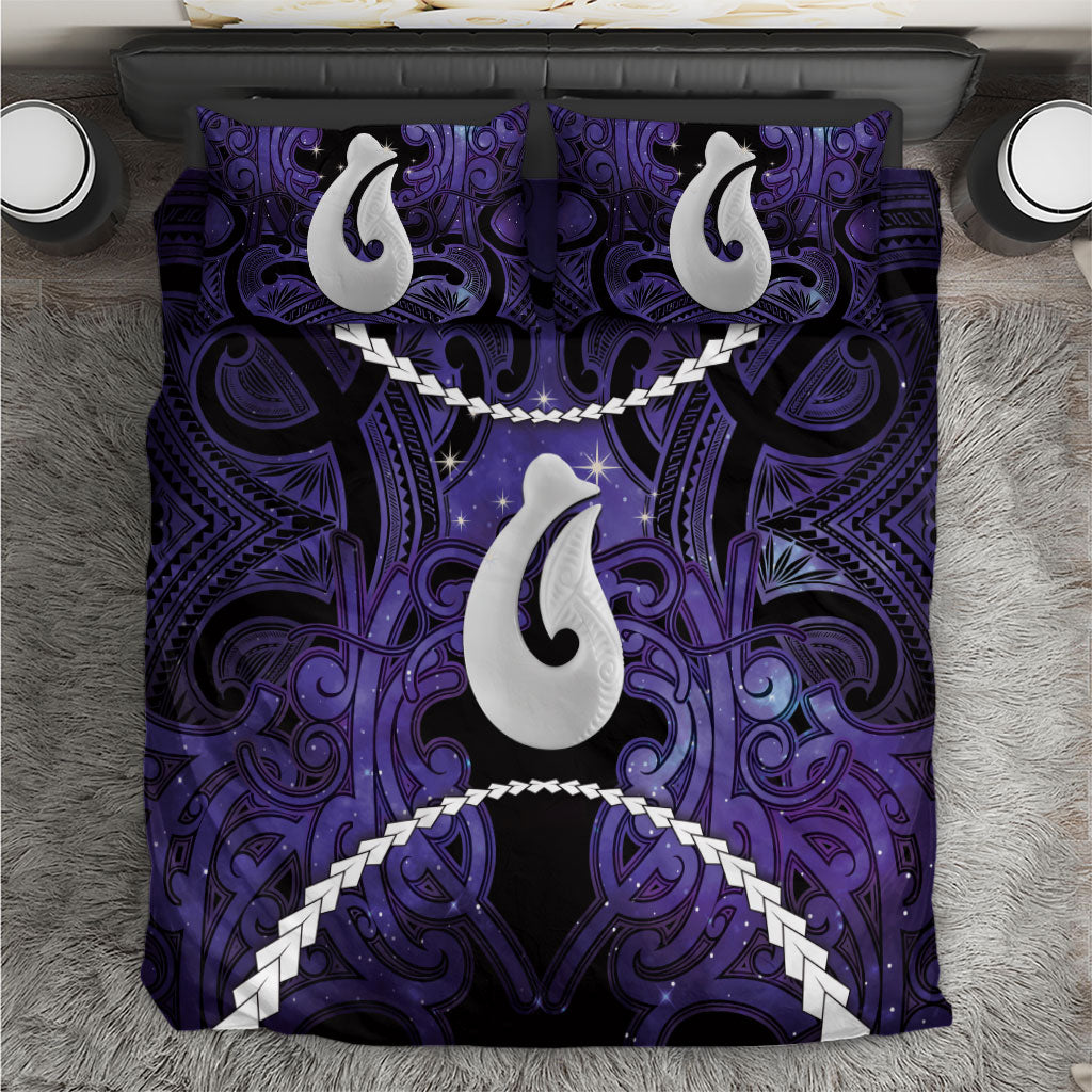 Maori Matariki Hei Matau Waiporoporo Bedding Set Maori Kowhaiwhai Pattern Galaxy