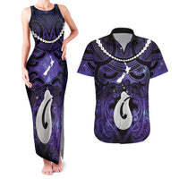 Personalised Maori Matariki Hei Matau Waiporoporo Couples Matching Tank Maxi Dress and Hawaiian Shirt Maori Kowhaiwhai Pattern Galaxy LT01 Purple - Polynesian Pride