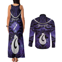 Personalised Maori Matariki Hei Matau Waiporoporo Couples Matching Tank Maxi Dress and Long Sleeve Button Shirt Maori Kowhaiwhai Pattern Galaxy