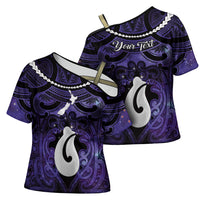 Personalised Maori Matariki Hei Matau Waiporoporo Cross Shoulder Shirt Maori Kowhaiwhai Pattern Galaxy