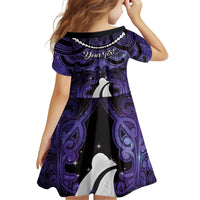 Personalised Maori Matariki Hei Matau Waiporoporo Family Matching Off Shoulder Short Dress and Hawaiian Shirt Maori Kowhaiwhai Pattern Galaxy LT01 - Polynesian Pride