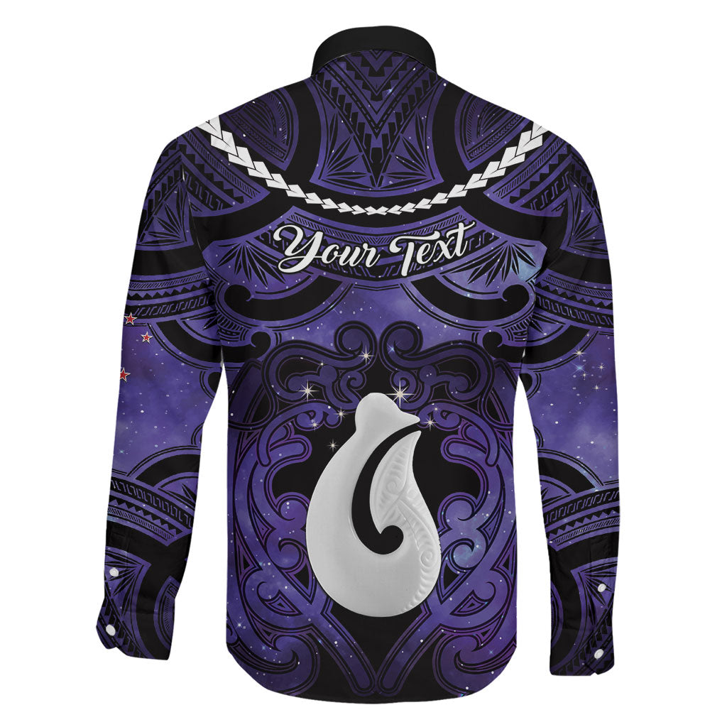 Personalised Maori Matariki Hei Matau Waiporoporo Family Matching Off Shoulder Short Dress and Hawaiian Shirt Maori Kowhaiwhai Pattern Galaxy LT01 - Polynesian Pride